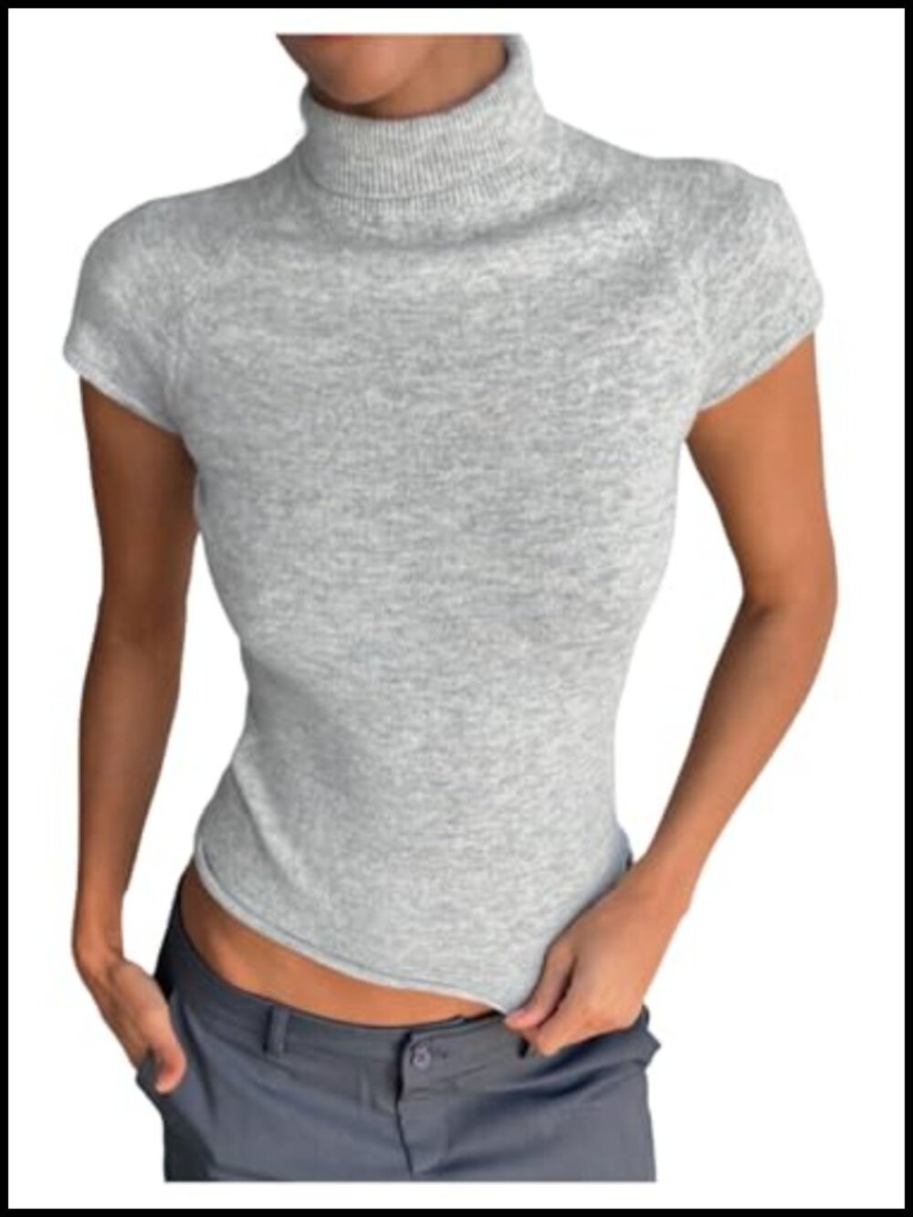 Women's Short Sleeve Turtleneck Sweater Cropped Knit Top Lightweight